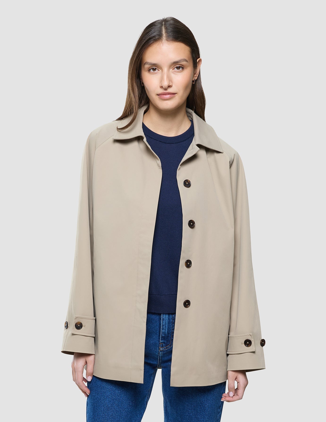 Women Waterproof Trench Coat Short Sand Grain